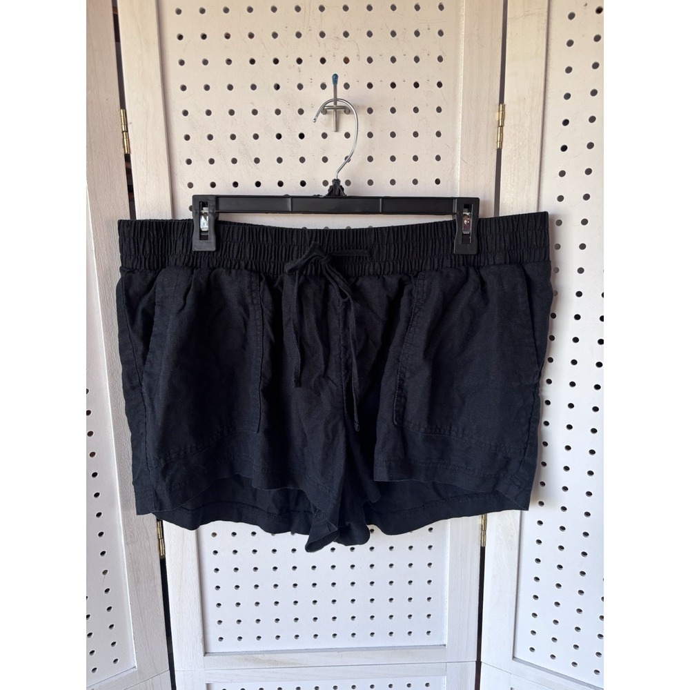 Isabel Maternity Black‎ Linen Blend Drawstring Shorts Womens Sz L
